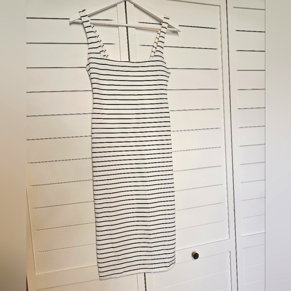 Bershka Jersy Black and White Stripe Bodycon Midi Dress